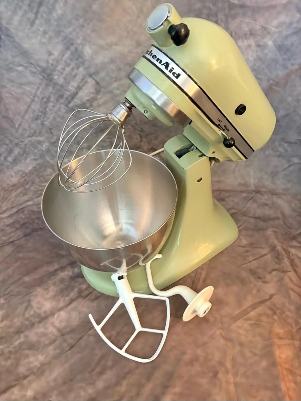 Vintage KitchenAid K45 Tilt Head Mixer: Avacado Green, 3 attachments